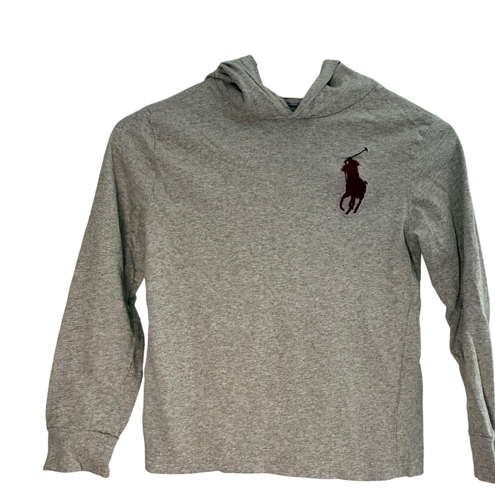 Polo Ralph Lauren Kids Gray Long Sleeve Hoodie Maroon Pony Size 7